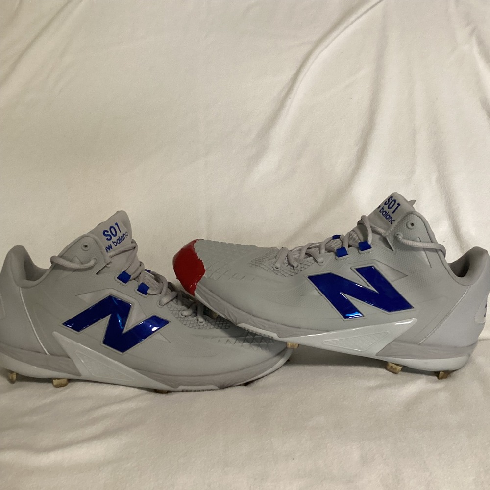 Ohtani New Balance S01 Mens Baseball Cleats Grey Blue Metal Spikes Mid